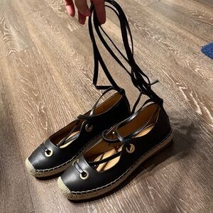 Black Espadrille Lace-Up Sandals